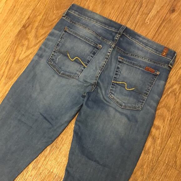 7 For All Mankind Blue Distressed Demin Josefina Boyfriend Skinny Jeans Size 27 - Picture 6 of 12